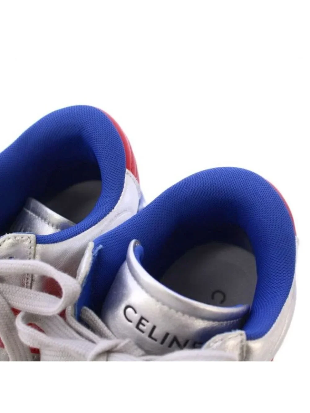 Celine Velcro Strap Mid High Cut Sneakers Shoes Logo 39 Silver Color BB - Picture 5 of 7